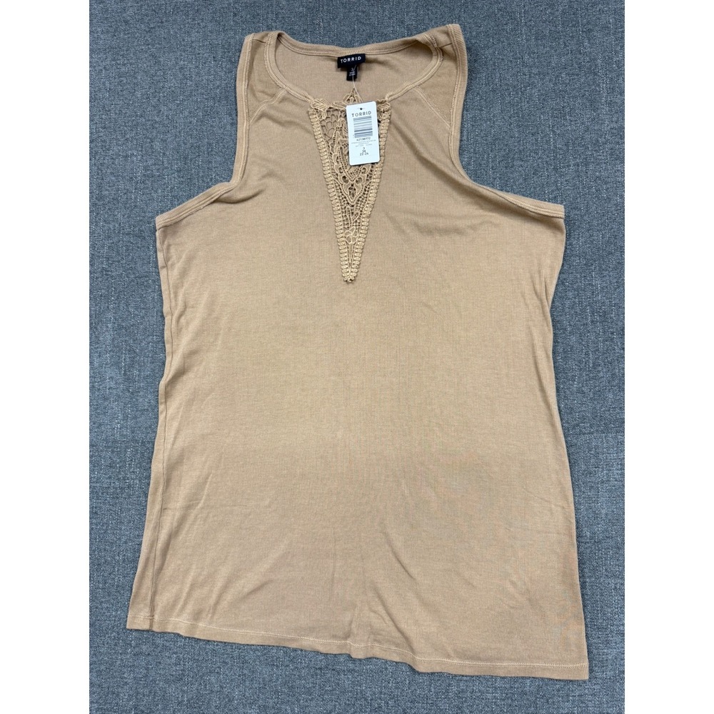 Torrid Womens 3X Tank Top Ginger Root Cotton Modal Rib Crochet Inset 42130772